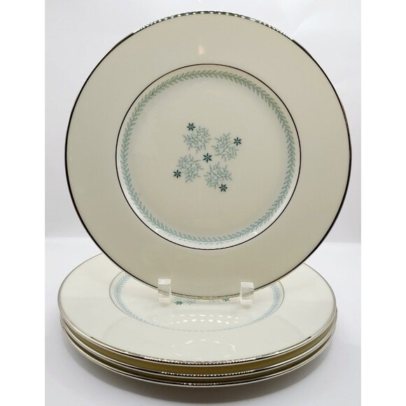 Lenox Charmaine 8.25" Salad Plates Set Of 4 C-512 USA Blue Laurel Platinum Edge - Picture 1 of 7